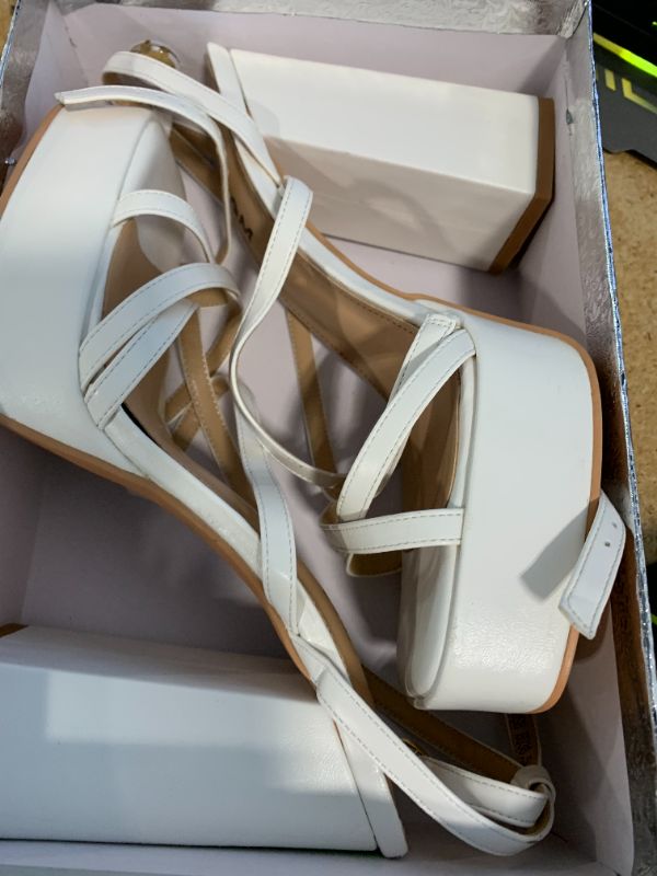 Photo 1 of ** unknown size **ISNOM Women's White Strappy Chuncky Platform Sandals - Comfortable Dress Heels