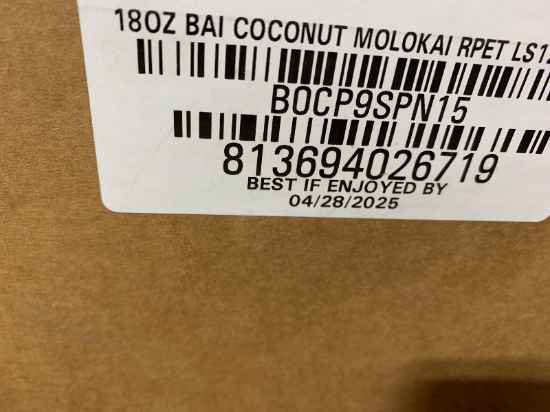 Photo 1 of ** pallet of 30-40, 24.40 retail price**
Bai Antioxidant Infused Water Beverage, Molokai Coconut, with Vitamin C and No Artificial Sweeteners, 18 Fluid Ounce Bottle, 12 Pack