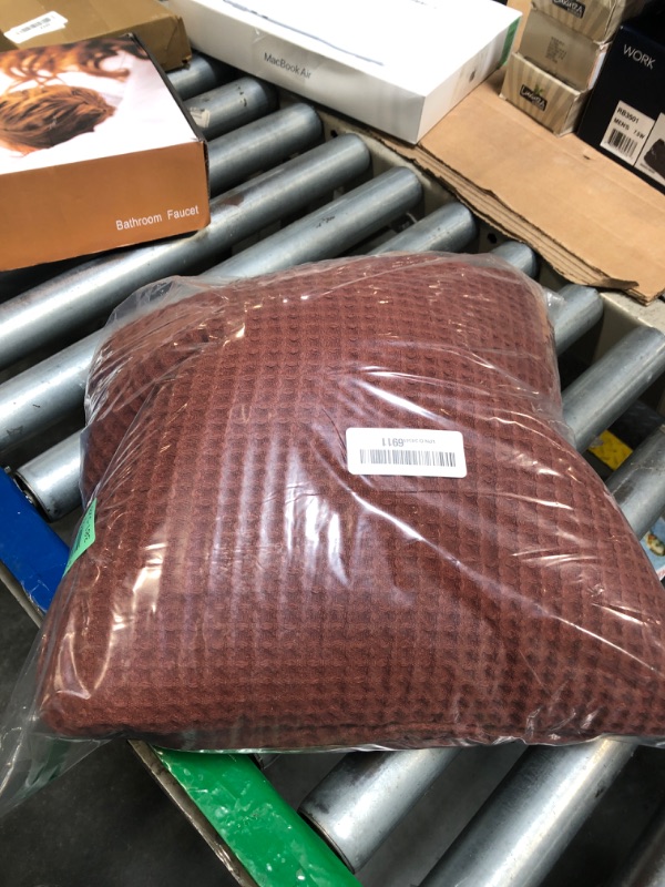 Photo 1 of 100% Cotton Blanket for Twin Size Bed - Brown Waffle Weave Lightweight Summer Bed Blanket - 90x66in Prewashed Breathable, Woven, Layering Blanket (Twin, Cacao Brown)