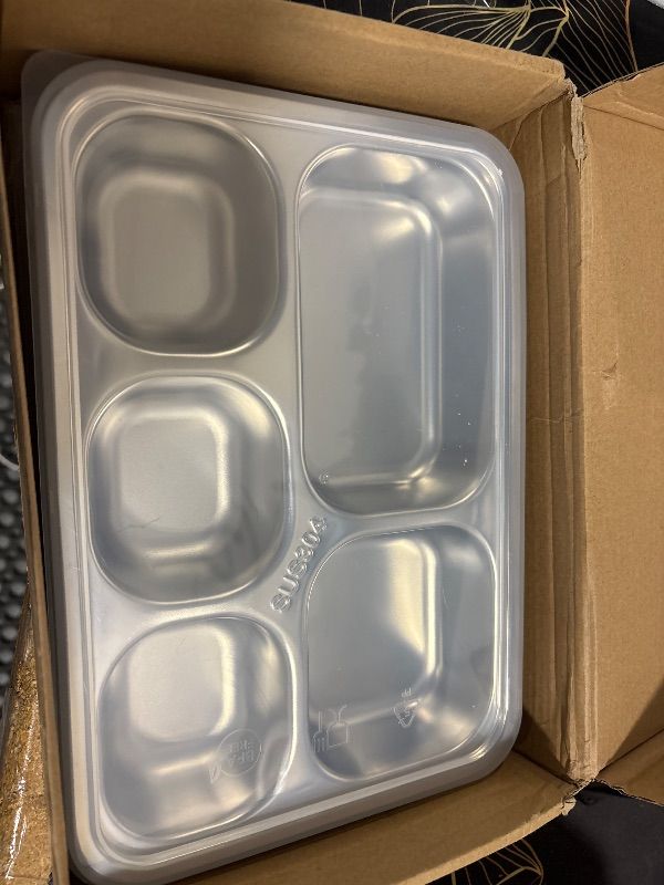 Photo 1 of **2 LIDS AND 1 CONTAINER** Stainless Steel Snack Containers with Lids - 3 Pack - 5 Compartments Bento Snack Boxes - Reusable Meal Prep Lunch Containers for Kids Adults - Divided Food Storage Container for School Home Travel