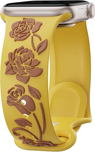 Photo 1 of *YELLOW* ABOVEACE Compatible with Apple Watch Bands for Women 40mm 41mm 38mm iWatch Series Ultra/SE/9/8/7/6/5/3/2/1, Floral Engraved Silicone Band St/AG-A