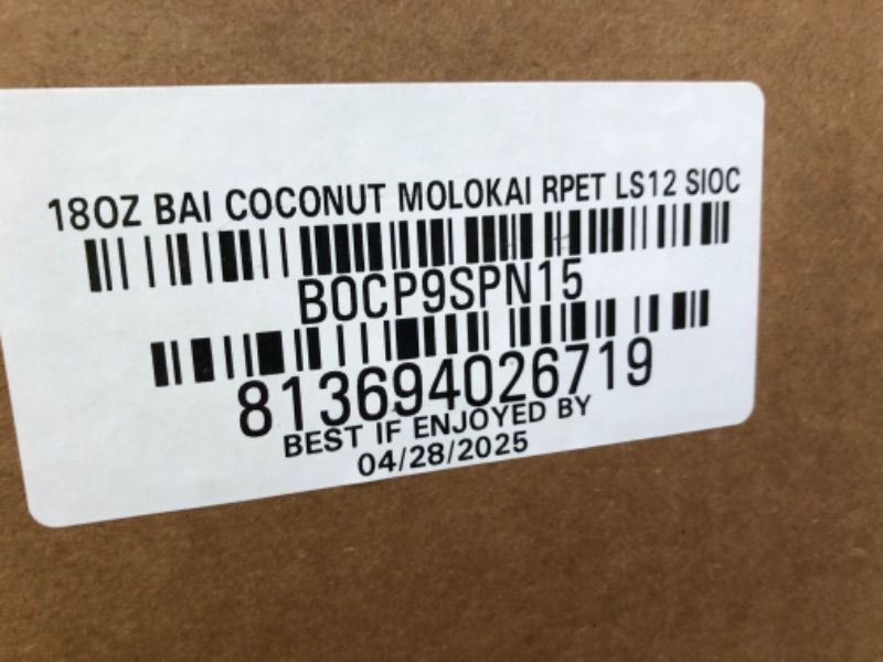 Photo 1 of Bai Antioxidant Infused Water Beverage, Molokai Coconut, with Vitamin C and No Artificial Sweeteners, 18 Fluid Ounce Bottle, 12 Pack