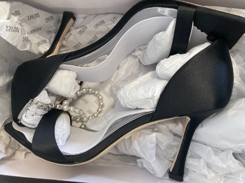 Photo 1 of Badgley Mischka Women's Loretta Heeled Sandal, Black, 9.5 ***ONLY ONE SHOE HAS THE PEARLS ATTATCHMENT*** 