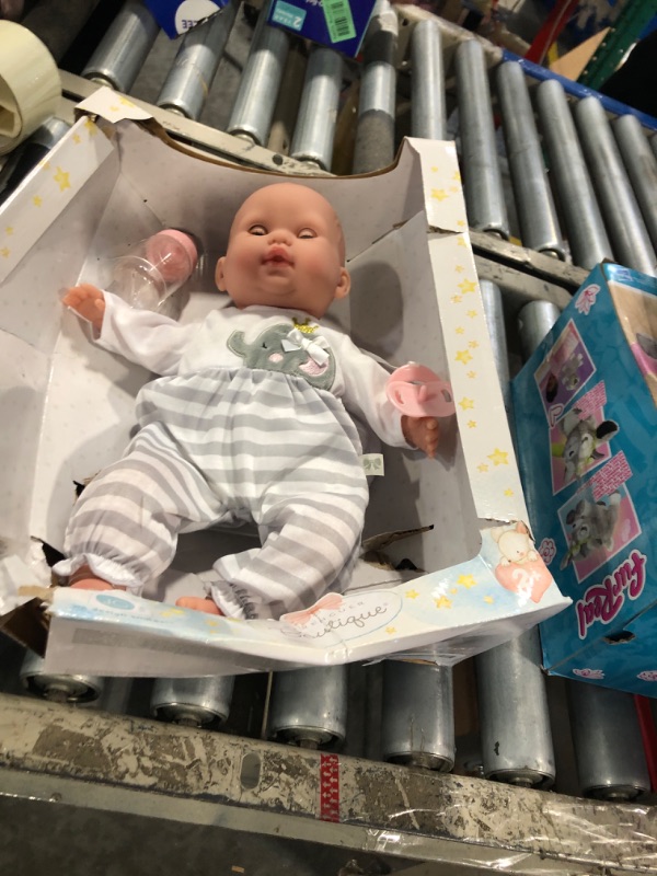 Photo 1 of 15" Realistic Soft Body Baby Doll with Open/Close Eyes | JC Toys - Berenguer Boutique | Bottle & Pacifier | Grey | Ages 2+