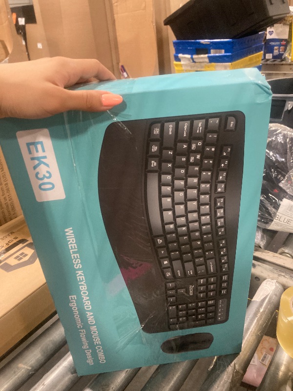 Photo 1 of Ergonomic Wireless Keyboard and Mouse Combo, Wave Keys Keyboard with Wrist Rest for Natural Typing, 3 DPI Adjustable Ergonomic Silent Mouse for Computer/Laptop/Windows/Mac (Black)