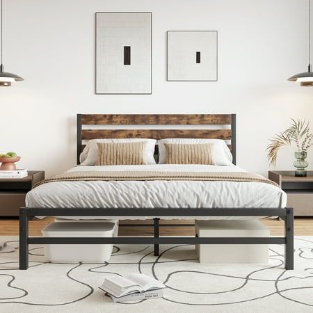Photo 1 of **NO HEADBOARD*****Queen Bed Frame No Box Spring Needed PAPROOS Heavy Duty Queen Size Metal Platform Bed with 13in Large Underbed Storage Metal Bed Queen Size Frame No

