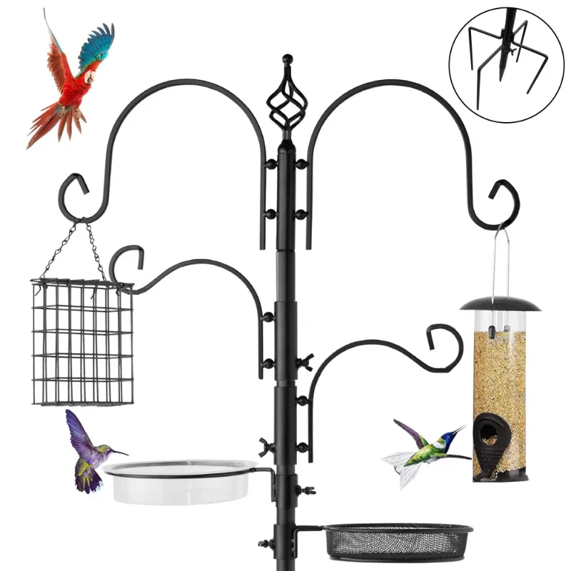 Photo 1 of Aedavey 4-Hook Bird Feeding Station Bird Feeding Station Kit 92in Steel Tall Bird Feeder Poles with Bird Bath, Mesh Tray Suet Feeder
