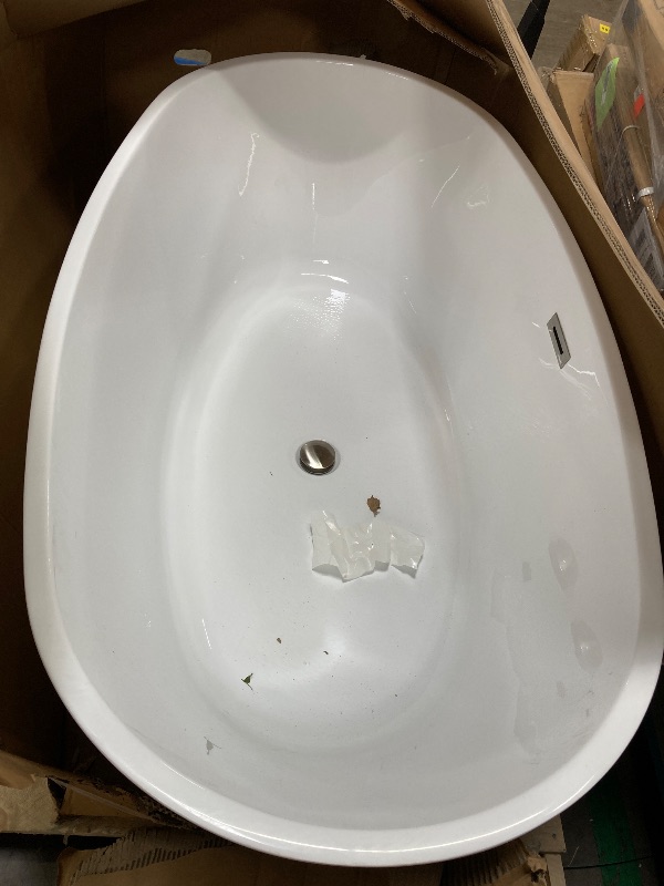 Photo 1 of WOODBRIDGE 59"Freestanding White Acylic Soaking Bathtub with Brushed Nickel Drain and Overflow,BTA1518 -B/N-Drain &O