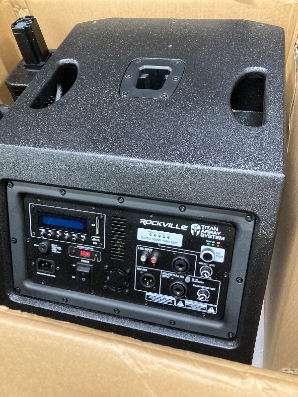 Photo 1 of Rockville TITAN ARRAY SYSTEM Black, 3200W Powered Column Array Speaker System, Dual 10” Subwoofers, (10) 3.5” Drivers, Bluetooth, Carry Bags Included, Perfect for DJs, Live Sound, and Events