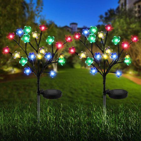 Photo 1 of 2 Pack Solar Fairy Lights Waterproof Multi-Color Solar Powered Garden Lights Solar Flower Lights with 20 Cherry Blossom Bigger Solar Panel for Pathw

