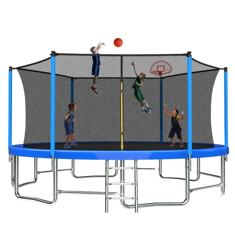 Photo 1 of 16 FT Trampoline for Kids and Adults SEGMART Happy Family Trampoline with Basketball Hoop Recreational Spring Trampolines for Outdoor Yard Games wit
