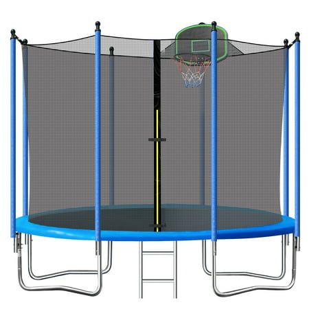 Photo 1 of SEGMART 10ft Trampoline for Kids with Basketball Hoop and Enclosure Net/Ladder Blue
