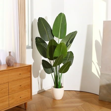 Photo 1 of 5 Feet Artificial Bird of Paradise Plant Fake Tropical Palm Tree for Indoor Outdoor Perfect Faux Plants for Home Garden Office Store Decoration
