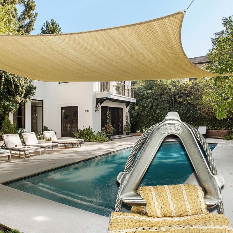 Photo 1 of Amgo Heavy Duty Beige Square Sun Shade Sail, Commercial Grade UPF50 Canopy, Reinforced Corners & Edges