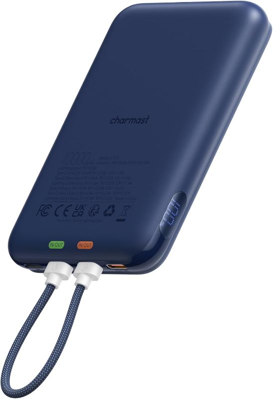 Photo 1 of Charmast 10000mAh Wired Portable Charger, 20W Fast Charging Slim Power Bank with Removable Cable for iPhone & Android, Hand-Free Battery Pack with Digital Display for Short Travel (No-Wireless)