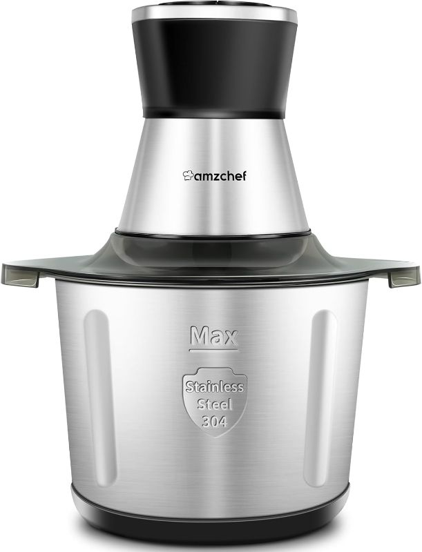Photo 1 of AMZCHEF Powerful Food Chopper Electric with S/S Bowl (12 Cup) & 2 Speed Modes, Electric Food Processor with 6 Sharp Blades Meat Grinder Vegetable Chopper for Family & Baby Use,500W