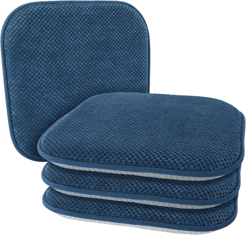 Photo 1 of Blue Kitchen Dining Chairs Cushions Set of 4 Non Slip Foam Patio Seat Cushions Washable Soft Thick Pads Large Wooden Metal Tapered Chair Cushions,17" x 15"