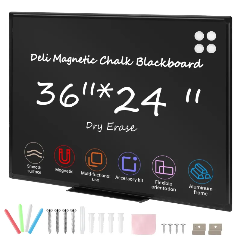 Photo 1 of Deli Magnetic Blackboard Dry Erase Board, 36" x 24" Wall Mounted Black Board with Aluminium Frame for School and Home
