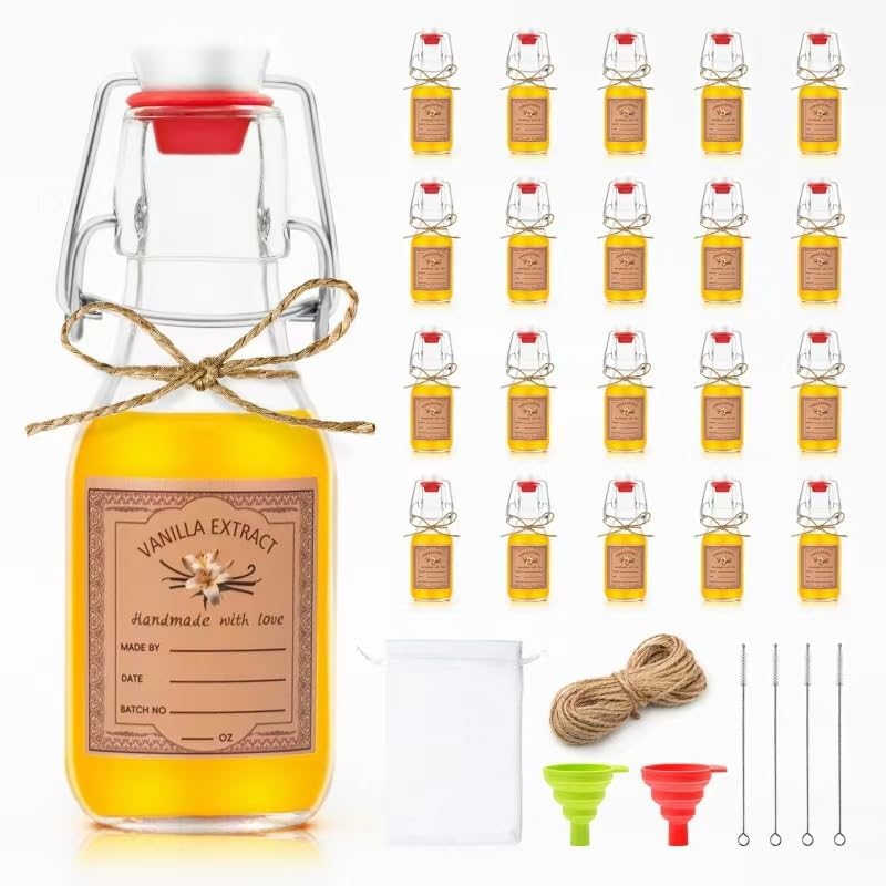 Photo 1 of 20Pcs 4 oz Swing Top Glass Bottles for Vanilla Extract Homemade, Flip Top Glass Bottles with Airtight Lid for Gift Glass Food Storage Canister for Hot Sauce Beans