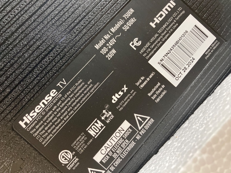 Photo 1 of ***PARTS ONLY***
Hisense 75-Inch Class U6 Series Mini-LED ULED 4K UHD Google Smart TV (75U6N, 2024 Model) - QLED, Motion Rate 240, HDR 10+, Full Array Local Dimming, Game Mode Plus, Alexa Compatibility