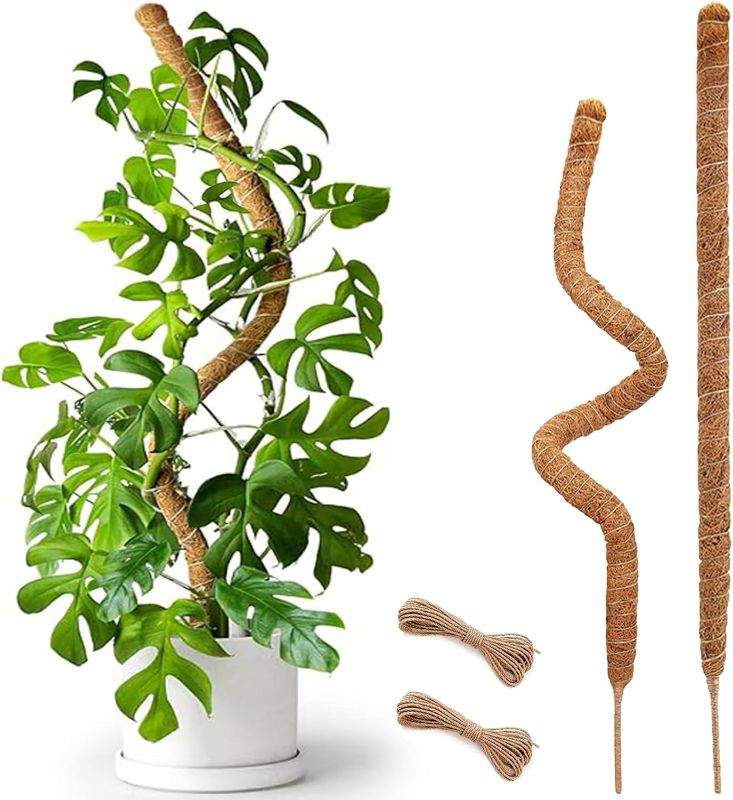 Photo 1 of 27 Inch Moss Pole, 2 Pack Bendable Moss Pole for Plants Monstera, Moss Poles for Climbing Plants Indoor, Handmade Coco Coir Plant Pole Sticks Support Stakes for Potted Plants