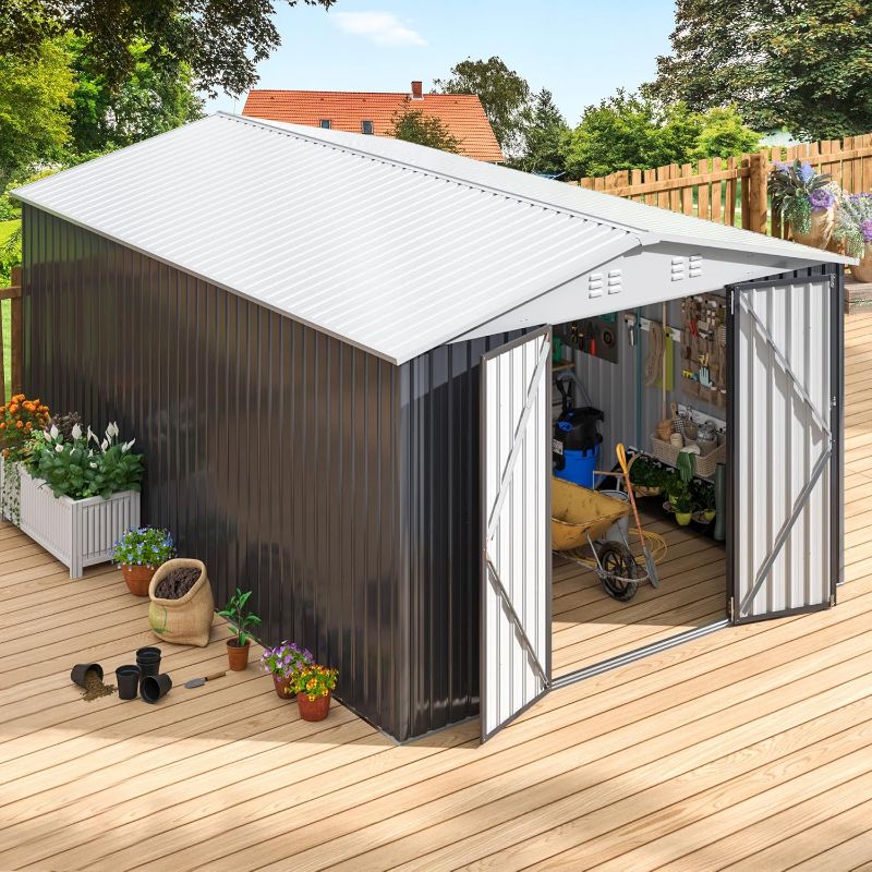 Photo 1 of ***BOX 2 OF 2 ONLY?INCOMPLETE SET**Polar Aurora 10x14 FT Qutdoor Storage Shed, Metal Garden Shed with Updated Frame Structure, ToolSheds for Backyard Garden Patio Lawn, White