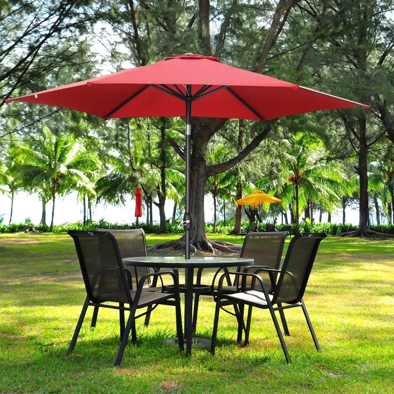 Photo 1 of Ainfox 9ft Patio Umbrella Outdoor Portable Table Market Umbrella with Push Button Tilt/Crank Waterproof UV-proof,White