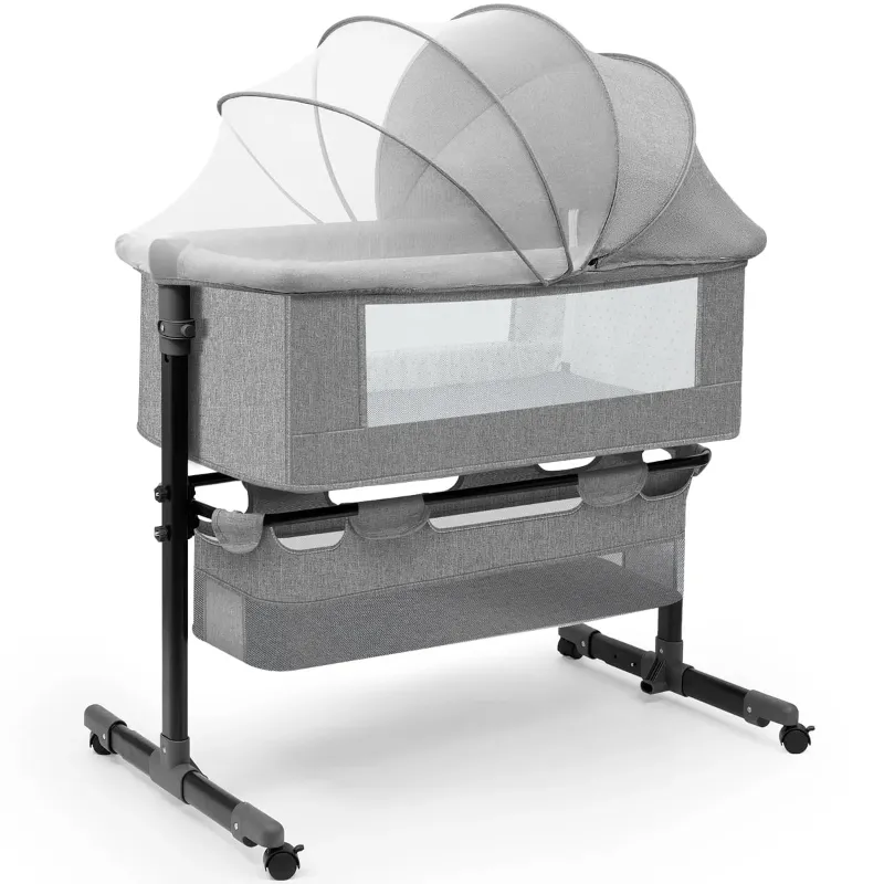 Photo 1 of Baby Bassinet, HDJ Adjustable Baby Bassinet Bedside Sleeper with Changing Station,Bed Side Crib for 0-6 Months Old Baby Infant, Light Gra