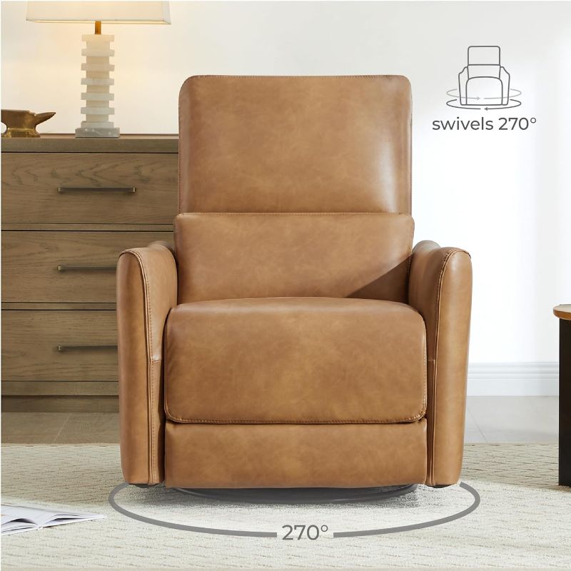 Photo 1 of **THIS IS ONLY THE TOP HALF, MISSING THE BASE***CHITA Power Recliner Chair Swivel Glider, FSC Certified Upholstered Faux Leather Living Room Nursery Reclining Sofa Chair with Lumbar Support, Cognac Brown