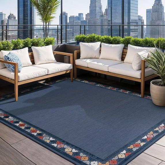 Photo 1 of ++SIMILAR++Beverly Rug Outdoor / Indoor Area Rugs Patio Porch Garden Carpet Bordered/Blue 10x14
