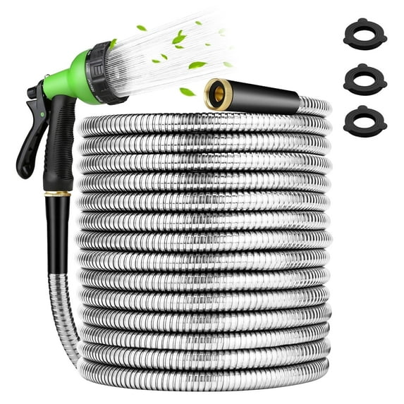 Photo 1 of 50ft Garden Hose Metal with Nozzle, KIMHY 304 Stainless Steel Water Hose 3 /4 Inch , Kink & Tangle Free, Rust Proof, 150 Psi
