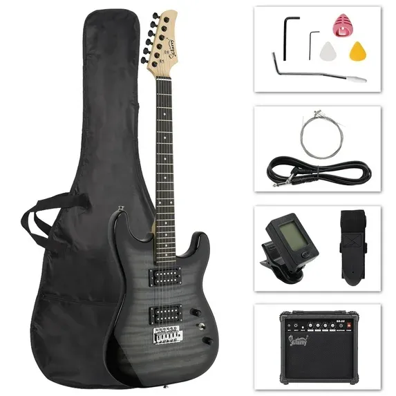 Photo 1 of ***HAS CHIPS IN WOOD/BROKEN KNOB**Glarry 39in Full Size Beginner Electric Guitar Starter Kit w/Case, 20W Amp, Black
