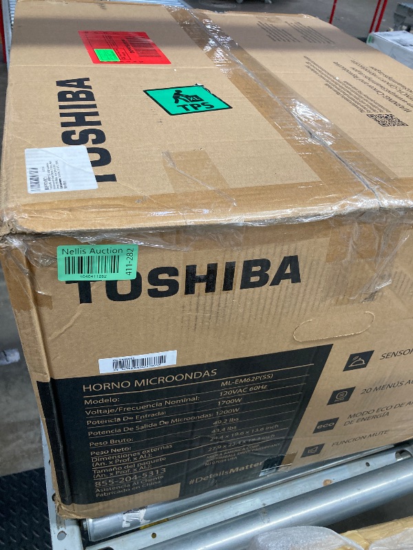 Photo 1 of ***NO GLASS PLATE/SOME SCRATCHES ON TOP**Toshiba ML-EM62P(SS) Large Countertop Microwave with Smart Sensor, 6 Menus, Auto Defrost, ECO Mode, Mute Option & 16.5" Position Memory Turntable, 2.2 Cu Ft, 1200W, Stainless Steel