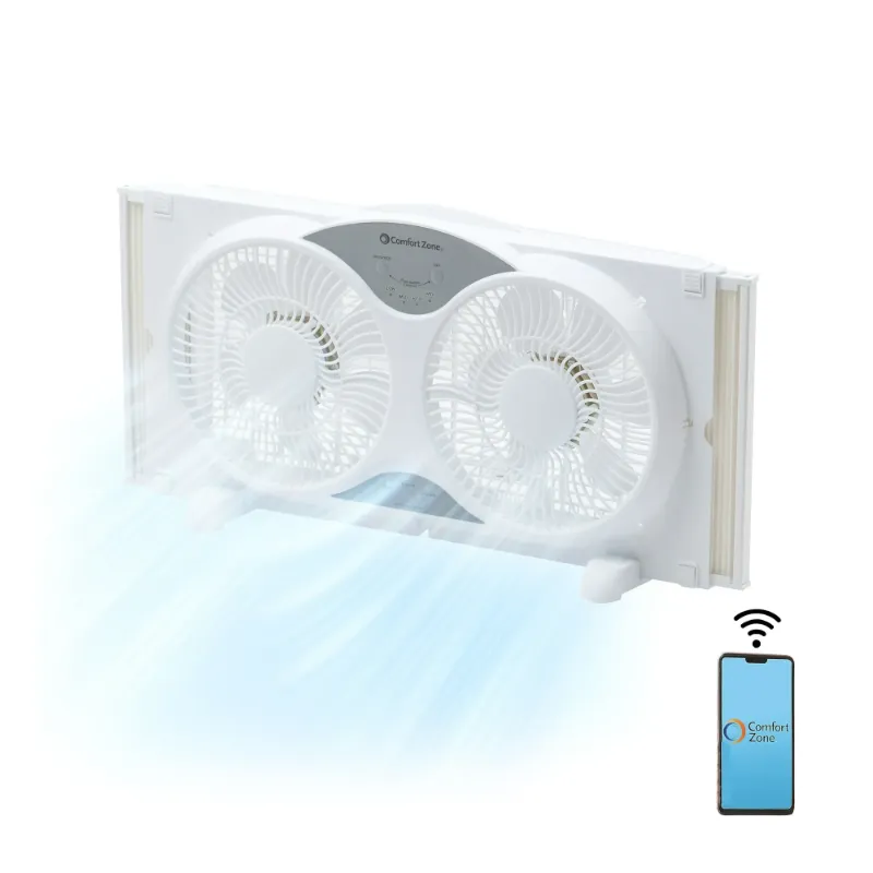 Photo 1 of **NEEDS LITTLE CLEANING**Comfort Zone Living Comfort Smart Wi-Fi Reversible Twin Window Fan with Removable Cover and Bug Screen, 9 inch, 3-Speed, Expandable, Timer, Compatible with iOS/Android, LC310SWT
