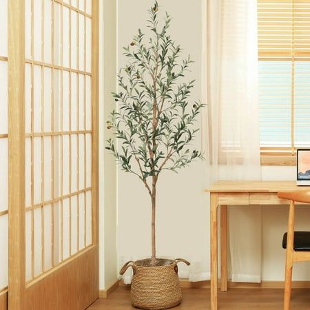 Photo 1 of 6FT Artificial Olive Tree with Fruits and Wood Branches Potted Faux Olive Plants. 10 Lb. DR.Planzen