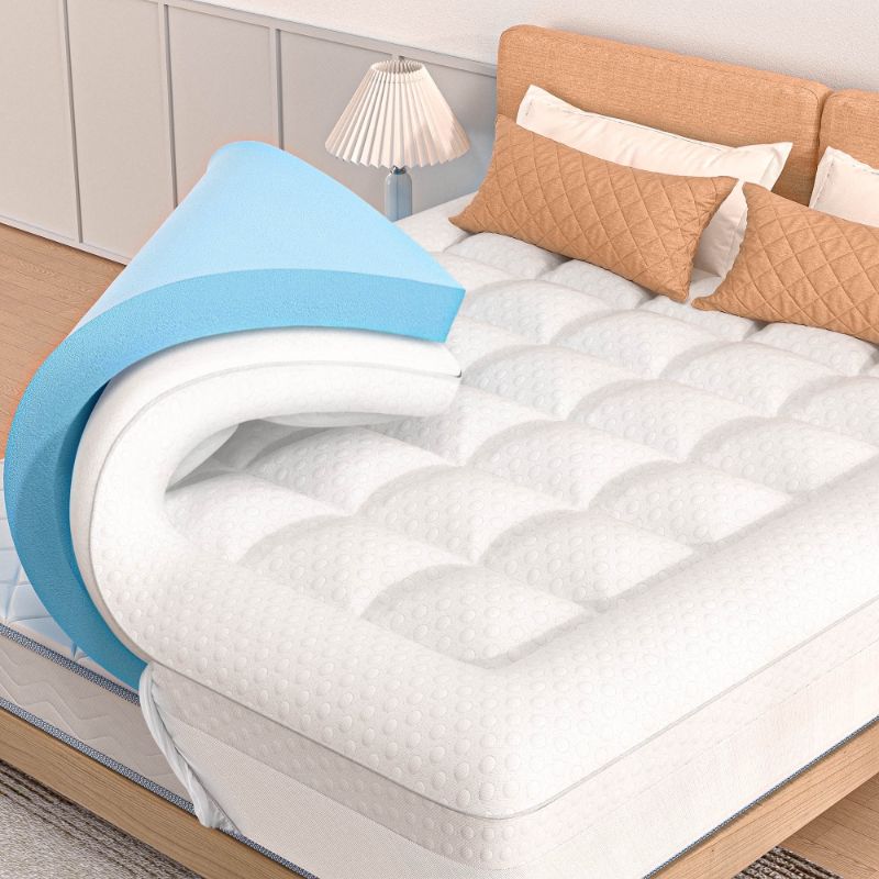 Photo 1 of 3-Inch Dual Layer Gel Memory Foam Mattress Topper Queen Size with Removable Cover, Mattress Pad for Cooling Comfort, Breathable Pressure Relief, Soft Sle