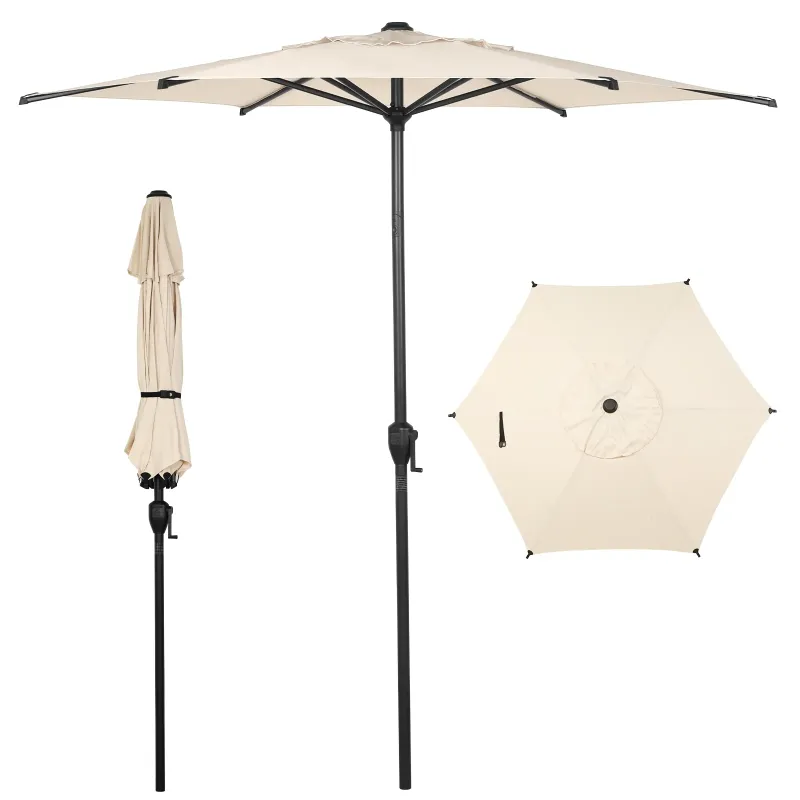 Photo 1 of Abba Patio 7.5ft Outdoor Patio Umbrella w/ Push Button Tilt and Crank, 6 Ribs-Beige

