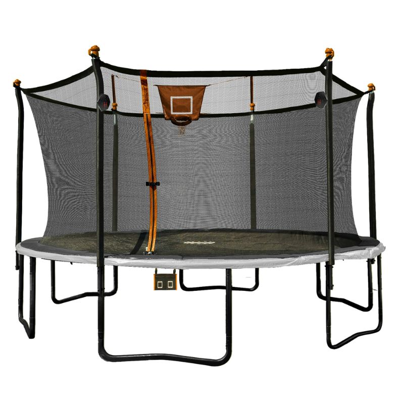 Photo 1 of  **** ONLY SECOND OX, FIRST BOX IS MISSING **** Bounce Pro 14ft Multiplay Trampoline & Enclosure Combo Set with Basketball, Electron Shooter Game, Flash Light Zone Features, Painted Legs & Phone pouch
