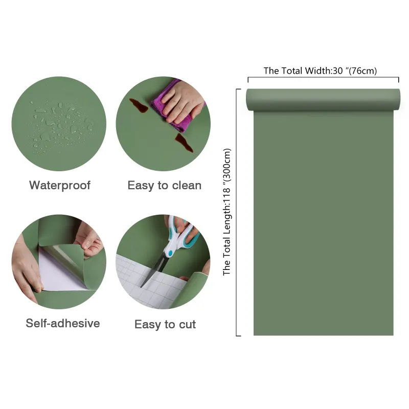 Photo 1 of CHIHUT Sage Green Peel and Stick Wallpaper 30"x118" Wide Countertop Contact Paper Removable Self Adhesive Solid Green Wall Paper Waterproof Textured Wallpaper for Kitchen Countertops Cabinets Walls