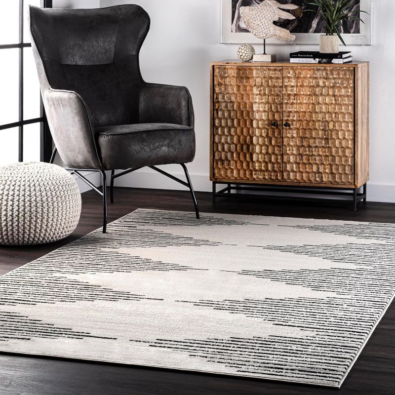 Photo 1 of  Ceam with black stripes RUG 8x 5 feet **** Picture is for reference only ****