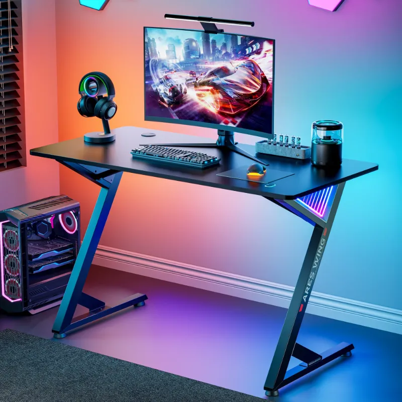 Photo 1 of ***parts only***the desk is broken***ARES WING 47" Gaming Table with LED Light, Computer Desk for Adult, PC Ergonomic Table Black
