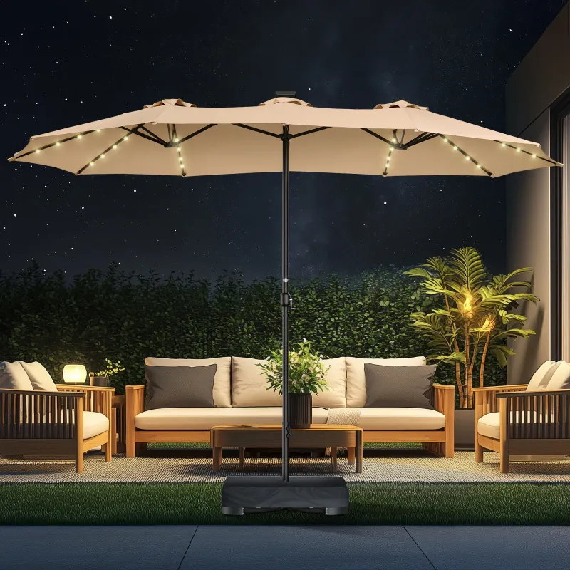 Photo 1 of 15ft Patio Umbrella with Light and Base Included, Double Sided Outdoor Large Rectangular Patio Umbrella with Crank Handle, for Lawn Garden,Home,Outdoor Activities
