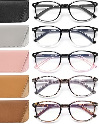 Photo 1 of 5 Pack Reading Glasses For Women, Blue Light Blocking Computer Reader Spring Hinge Eyeglasses  (0.50x)
