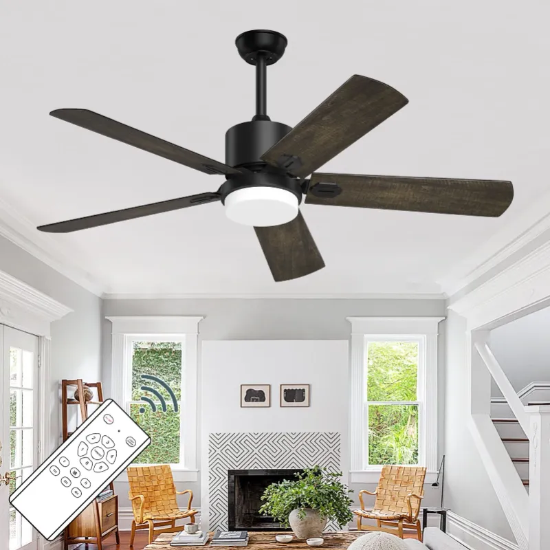 Photo 1 of **PARTS ONLY***XAUJIX Ceiling Fan with Light and Remote Control, Modern Flush Mount Ceiling Fan 52 '' 6-Speed Reversible DC Motor 5 Wood Fan Blades Retro Pine/BlaCK