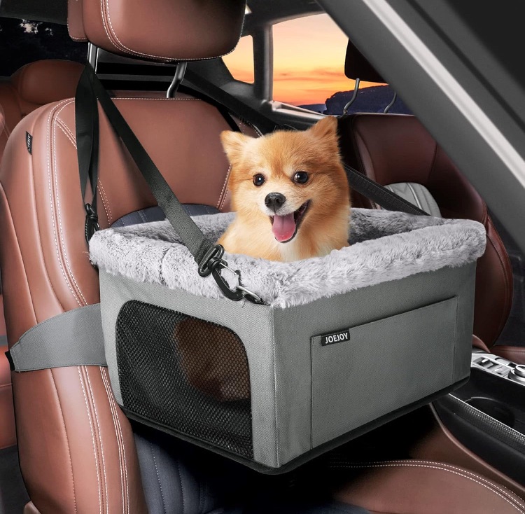 Photo 1 of  Deluxe Dog Booster Seat with Sturdy Metal Frame and Safety Leash for Small Pets up to 20 lbs - Portable Puppy Dog Car Seat with Thick Cushion and Storage