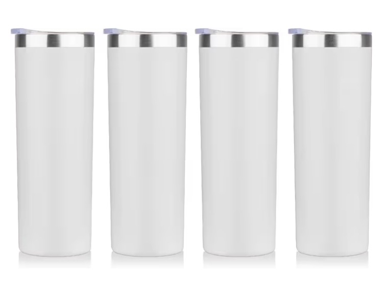 Photo 1 of 20 oz Skinny Tumblers Bulk Set, Stainless Steel Insulated Slim Tumblers with Lids, Reusable Double Wall Travel Coffee Mugs, Durable Powder Coated Travel Water