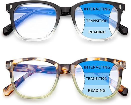 Photo 1 of 2 Pack Bifocal Reading Glasses for Women Clear Top Oversized Blue Light Blocking Square Computer Readers Spring Hinge
