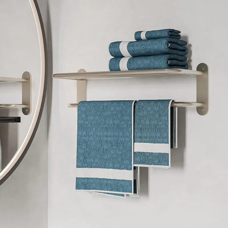 Photo 1 of 18'' Bathroom Wall Mount Towel Rack Shelf with a Towel Bar, Brushed Nickel, by Fixsen
