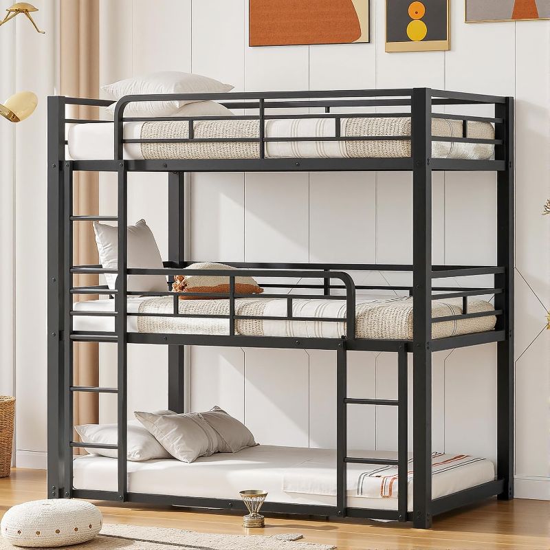 Photo 1 of ***PARTS ONLY/MISSING PARTS**Heavy Duty Triple Bunk Bed, Twin Over Twin Over Twin Metal Bunkbeds with Ladder, Family-Friendly for All Ages, Bedroom, No Box Spring Needed, Easy Assembly, Black