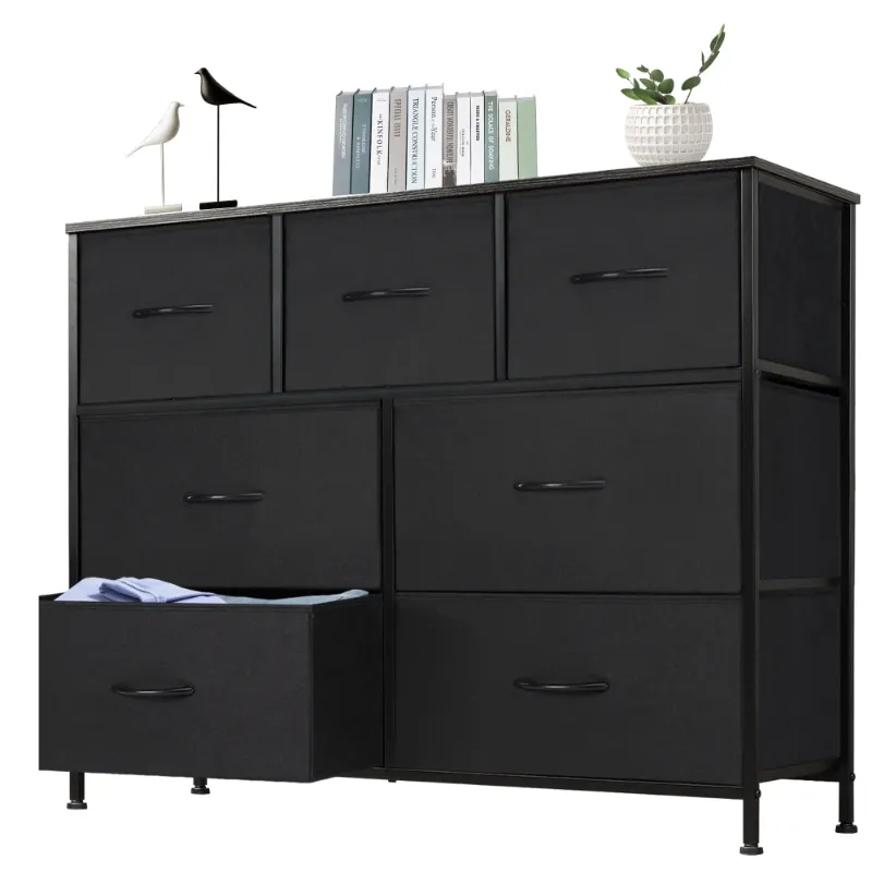 Photo 1 of **MISSING HARDWARE/PARTS ONLY**1038491258
EDX 7 Drawer Dresser, Wide Chest Of Drawers Nightstand Storage Tower Storage Dresser Fabric Dresser With Wood Top for Living Room, Bedroom, Hallway, Black